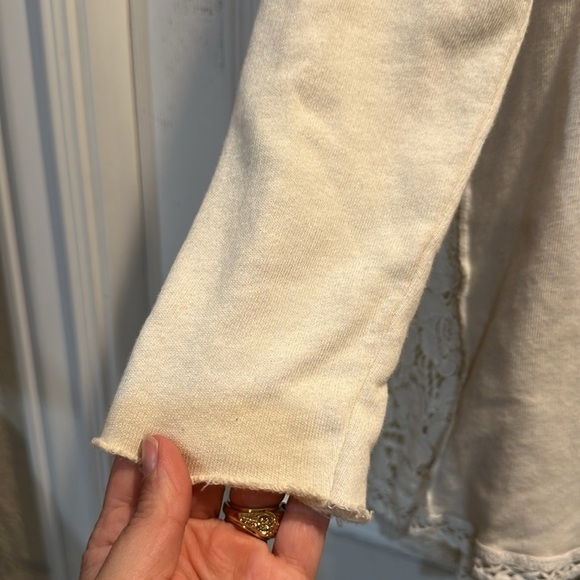 Free People Cream No Frills Oversized Lace Insert Tunic Sweatshirt M - Picture 5 of 9